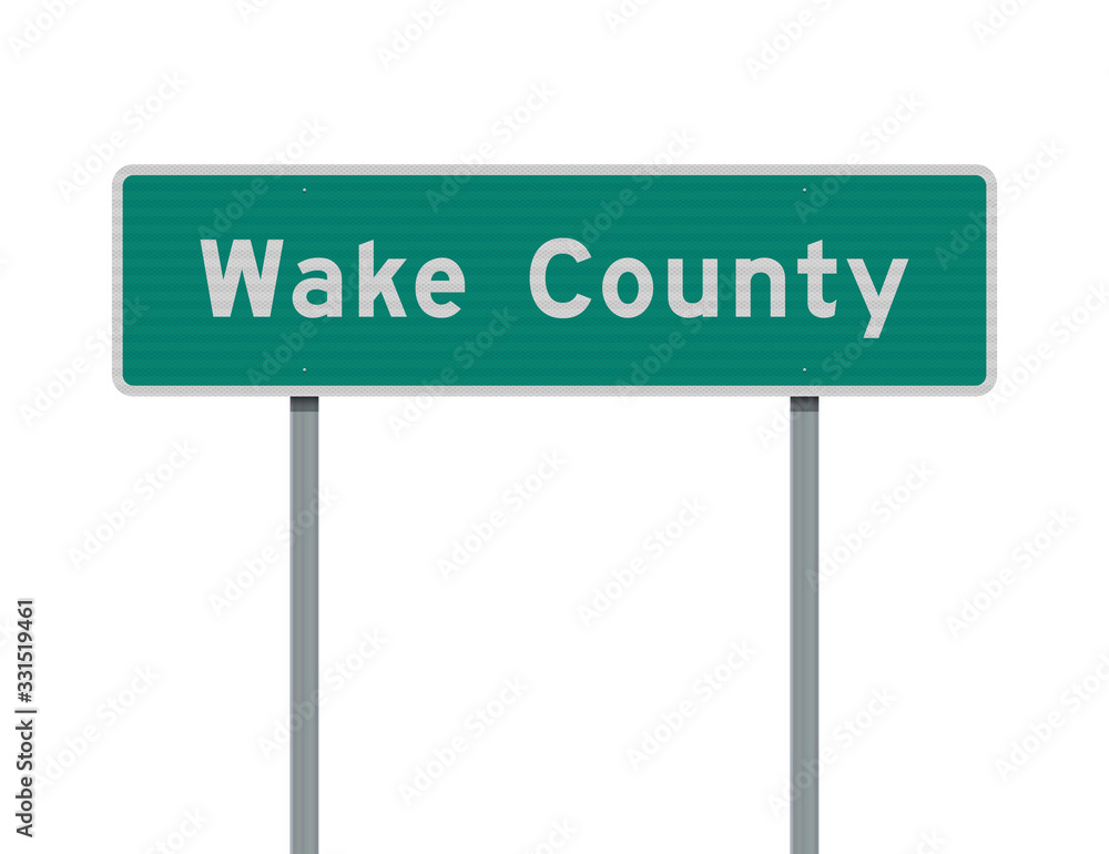 Vector illustration of the Wake County green road sign on metallic post Vector illustration of the Wake County green road sign on metallic post