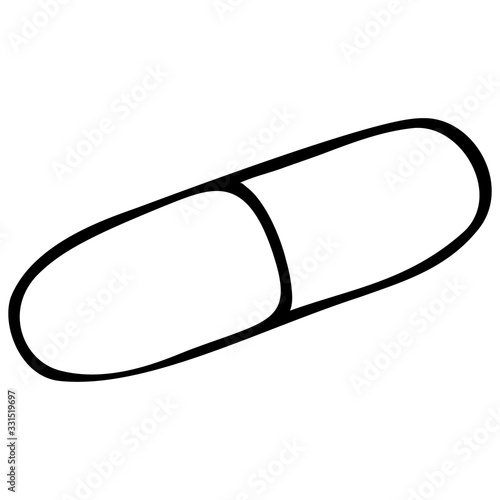 Vector illustration-a cylindrical capsule in a solid gelatin shell. Dosed dosage form for the treatment of the disease. Outline on an isolated background. Medical subject. Doodle style. Sketch.