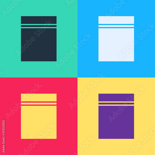Pop art Plastic bag with ziplock icon isolated on color background. Vector Illustration
