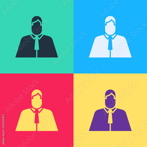Pop art Lawyer, attorney, jurist icon isolated on color background. Jurisprudence, law or court icon. Vector Illustration