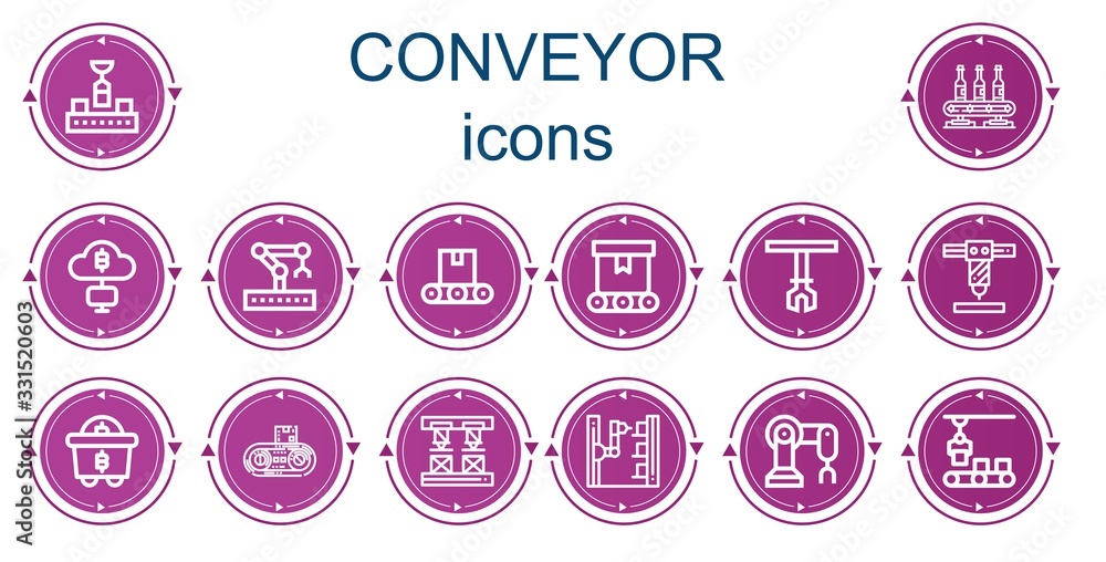 Editable 14 conveyor icons for web and mobile Editable 14 conveyor icons for web and mobile