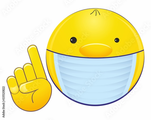 Emoticon with medical mask over mouth, smiley face in a medical mask. Sick frightened emoji with flu mask isolated on white background.