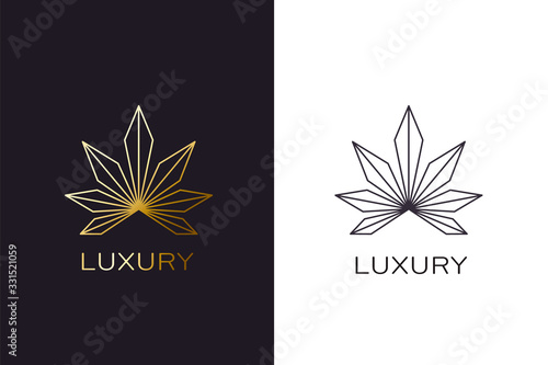 Gold cannabis plant logo. Luxury golden style