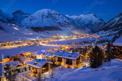 Evening view of Livigno during the winter season