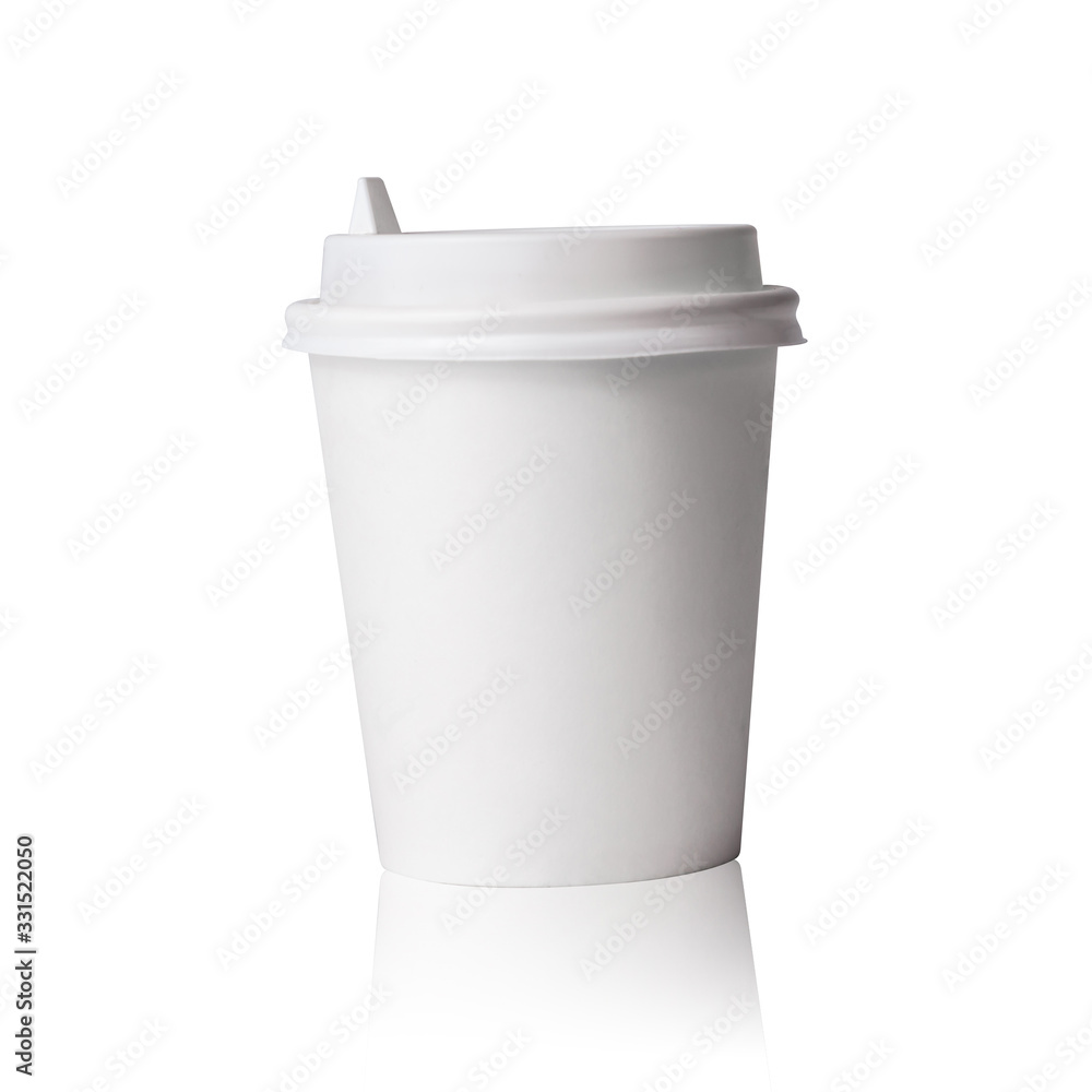 White paper cup with plastic lid, isolated on white background with clipping path. White paper cup with plastic lid, isolated on white background with clipping path.