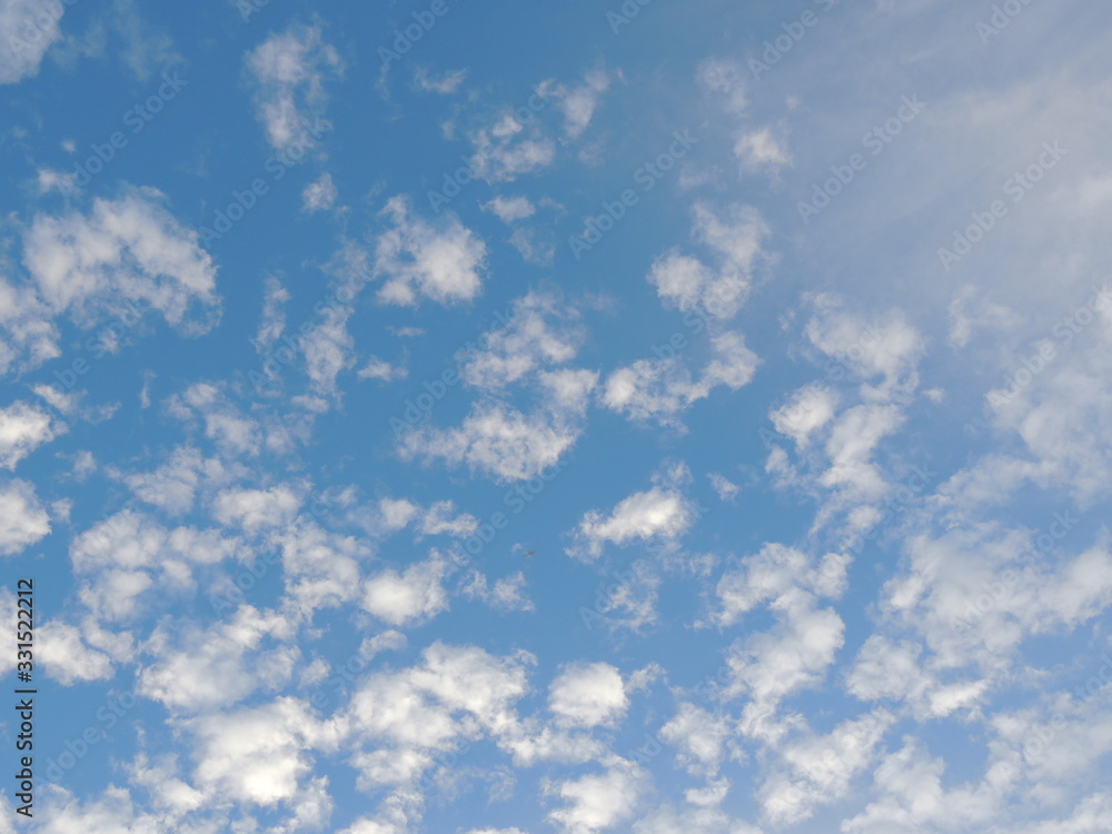 Cumulus and cirrus clouds on blue sky