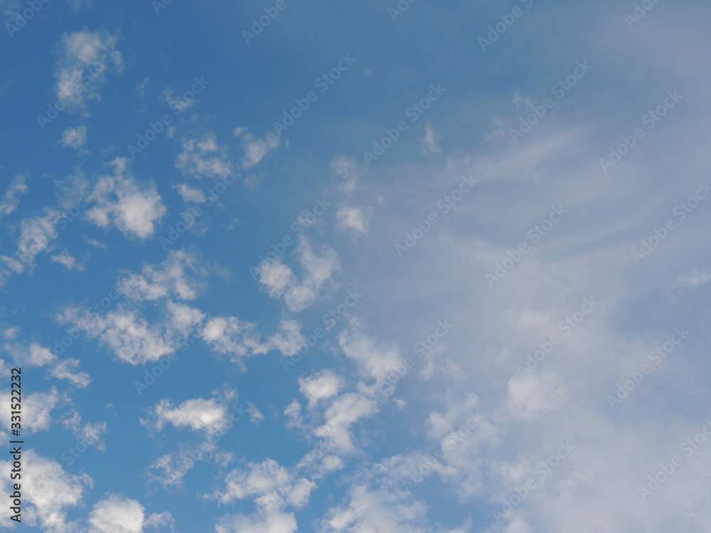 Cirrus and cumulus clouds on blue sky