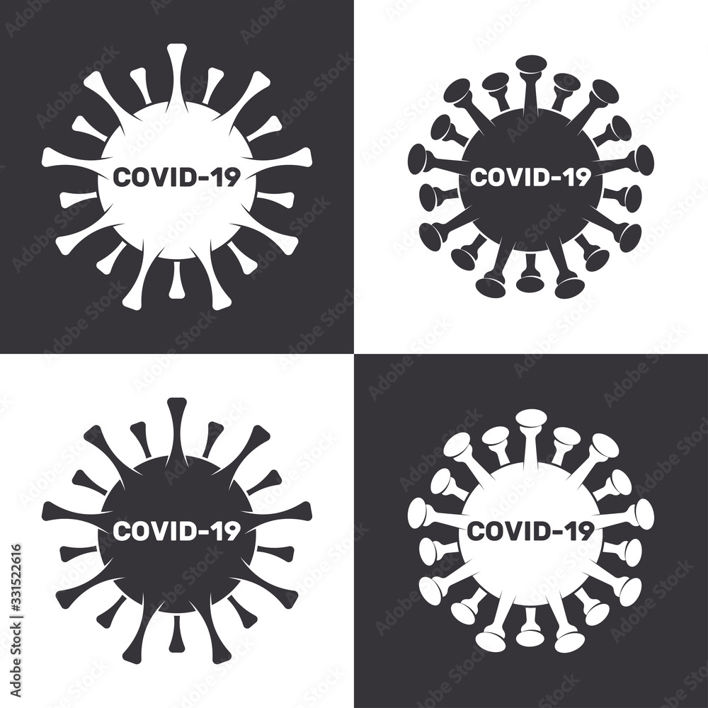 Fototapeta premium COVID-19 Coronavirus Inscription Typography Design Logo Concept Set. Vector illustration