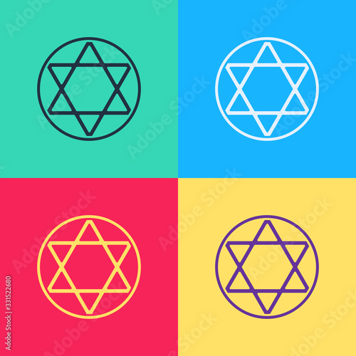 Pop art Star of David icon isolated on color background. Jewish religion symbol. Symbol of Israel. Vector Illustration