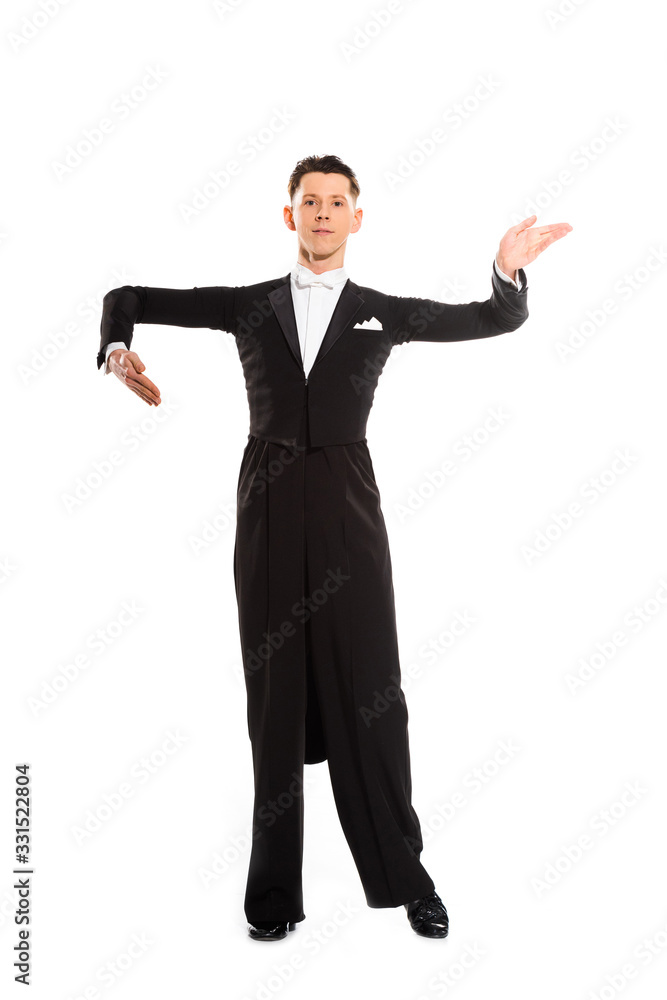 elegant young ballroom dancer dancing isolated on white elegant young ballroom dancer dancing isolated on white