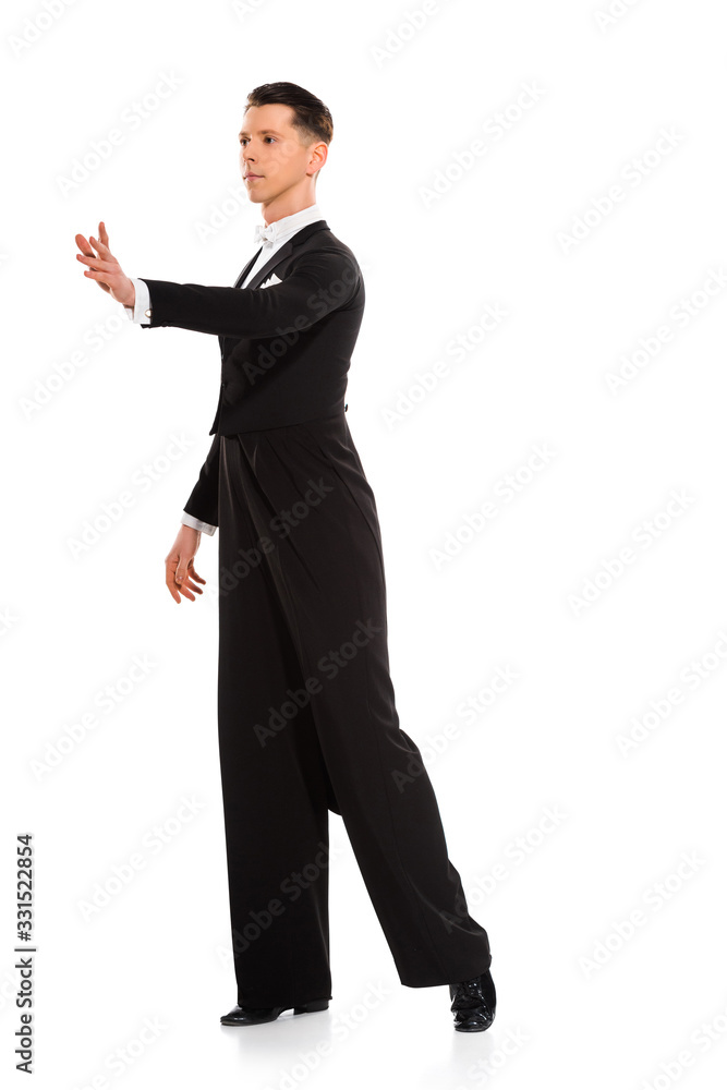 elegant young ballroom dancer dancing isolated on white elegant young ballroom dancer dancing isolated on white