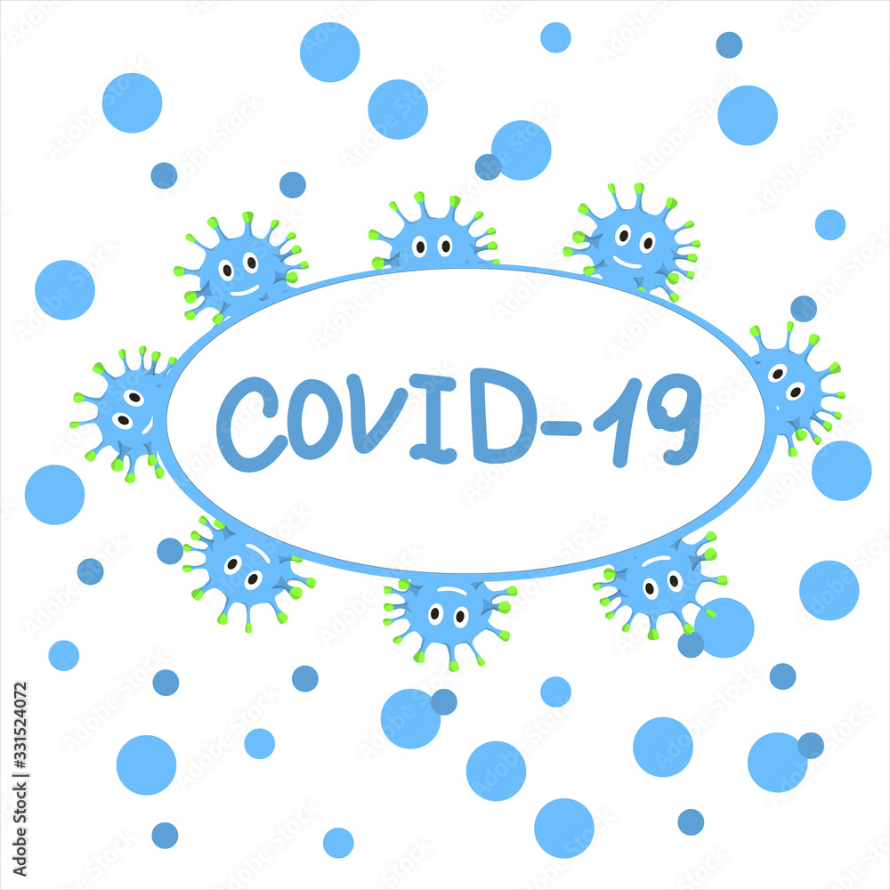 Vector background drawing, pattern with the image of a coronavirus in cartoon flat style on a white isolated background. Seamless vector pattern, background. Vector background drawing, pattern with the image of a coronavirus in cartoon flat style on a white isolated background. Seamless vector pattern, background.