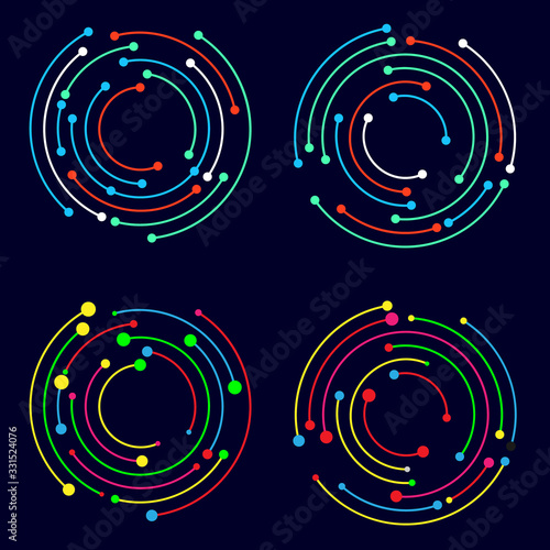 set of color circle and line technology icons
