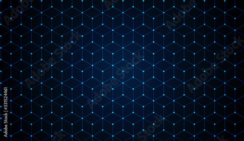 dark blue blockchain technology background with dots and hexagons