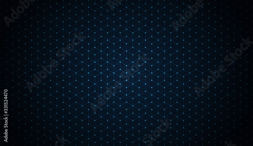 dark blue blockchain technology background with dots and hexagons