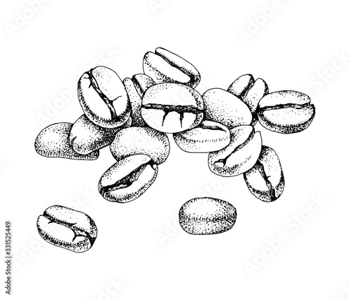 Hand drawn coffee beans heap