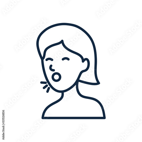 covid 19 concept of woman coughing icon, line style