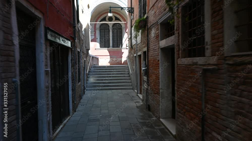 March 2020, Venice-Italy, Walking through the monuments of the ancient city of Venice at the time of the coronavirus, between closed shops and the absence of tourists
