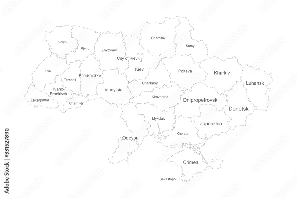 Ukraine detailed map with name labels. Perfect for business concepts, backgrounds, backdrop, poster, sticker, banner, label and wallpapers.
