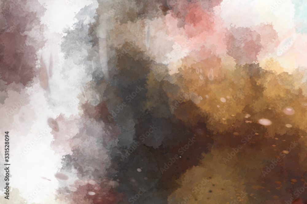 Fototapeta premium Watercolor painted background with blots and splatters. Brush stroked painting. 2D Illustration.
