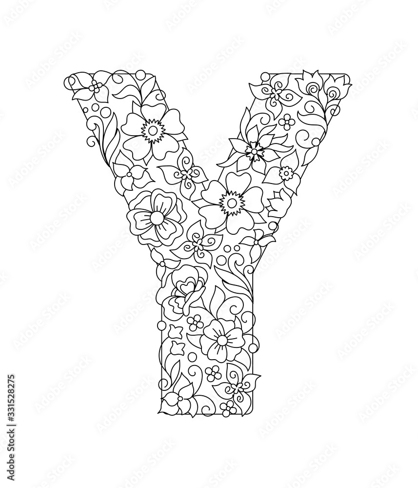 Fototapeta premium Capital letter Y patterned with abstract flowers