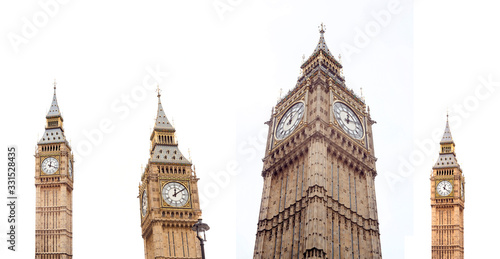set of Big Ben tower and building in London city, United Kingdom. isolated on white