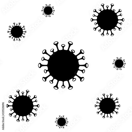 Set of virus icons. Corona virus icon isolated on white background. China pathogen respiratory infection, asian flu outbreak. Microbe, bacterium icon, virus icon in glyph style, corona virus.