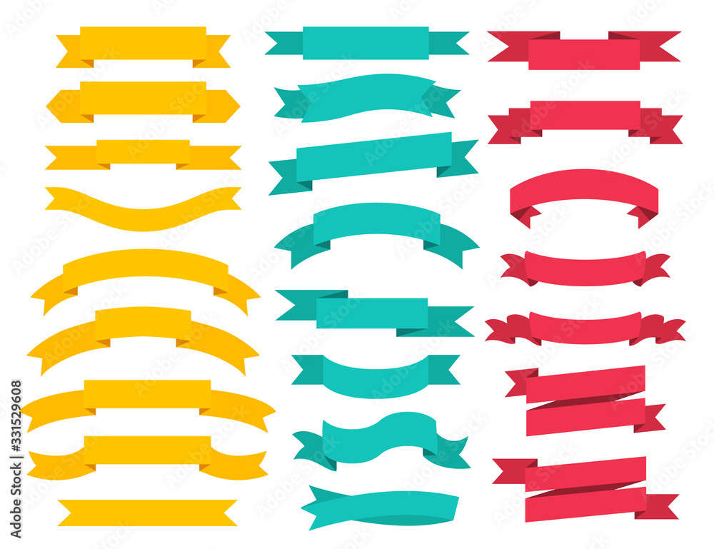 Set of banner ribbon elements on a white background. Vector illustration
