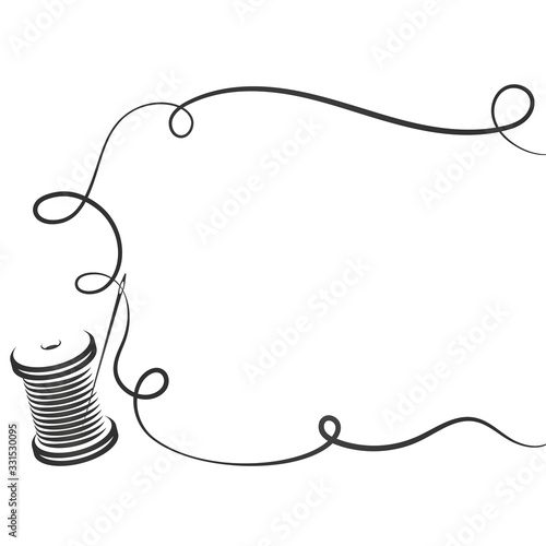 Needle and spool of thread silhouette for sewing and cutting