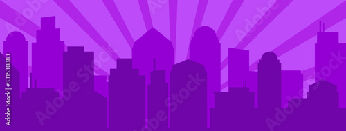 Retro sunrise with modern city silhouette in Pop art style