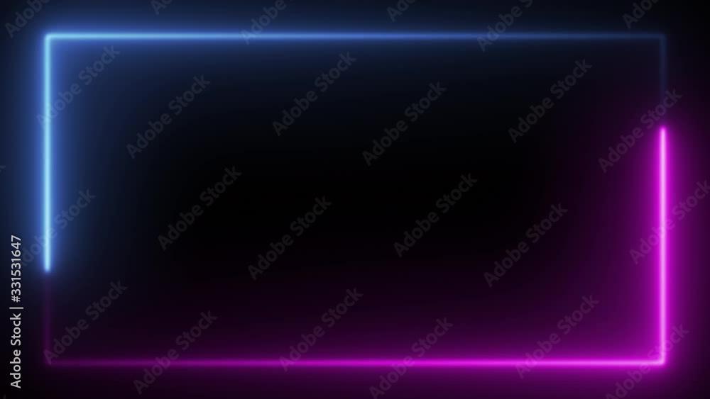 A rectangular frame made of two moving neon lights. A popular abstract background overlay, seamless vaporwave animation.