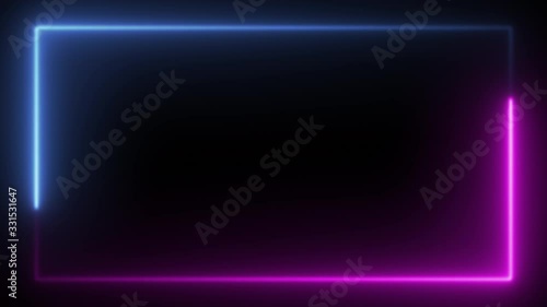 A rectangular frame made of two moving neon lights. A popular abstract background overlay, seamless vaporwave animation.