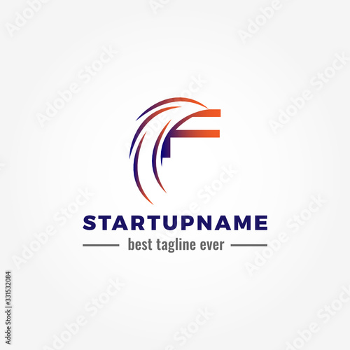 Modern arrow blended with initial letter F for start up business