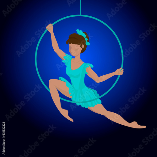 Woman practicing Aerial Acrobat in a Ring.