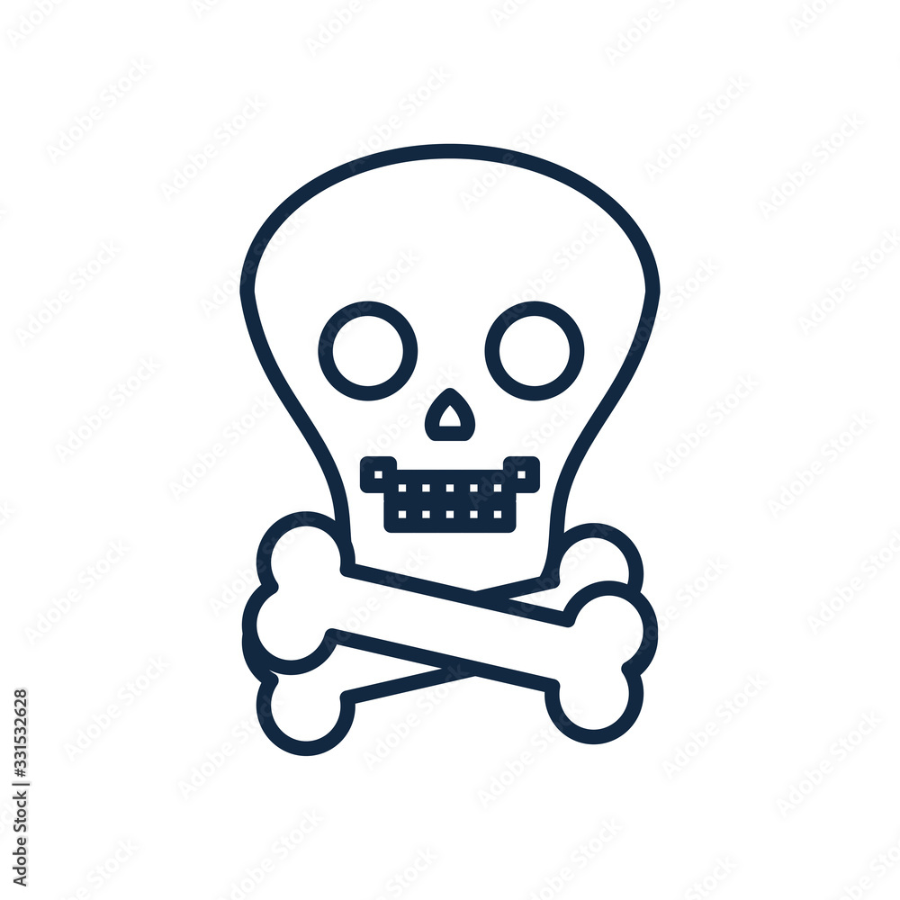 toxic symbol of skull and crossbones, line style