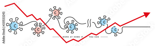 Work at home break Corona virus chain handwritten line design info graphic white isolated background banner
