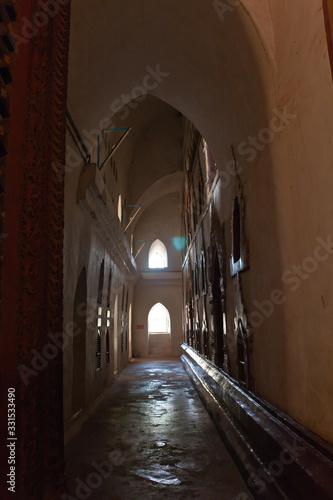 A corridor and niches with Buddha statues in the Ananda Temple  Old Bagan  Myanmar