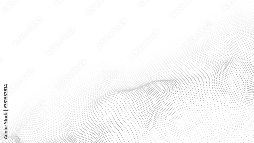 Vector abstract white futuristic background. Big data visualization. Digital dynamic wave of particles.