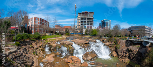 A panoramic view of downtown Greenville, South Carolina taken from the Liberty Bridge photo
