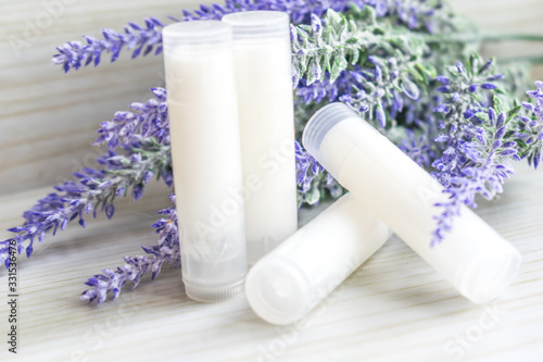 lip balm with lavender. DIY lipstick made from natural eco-friendly ingredients.