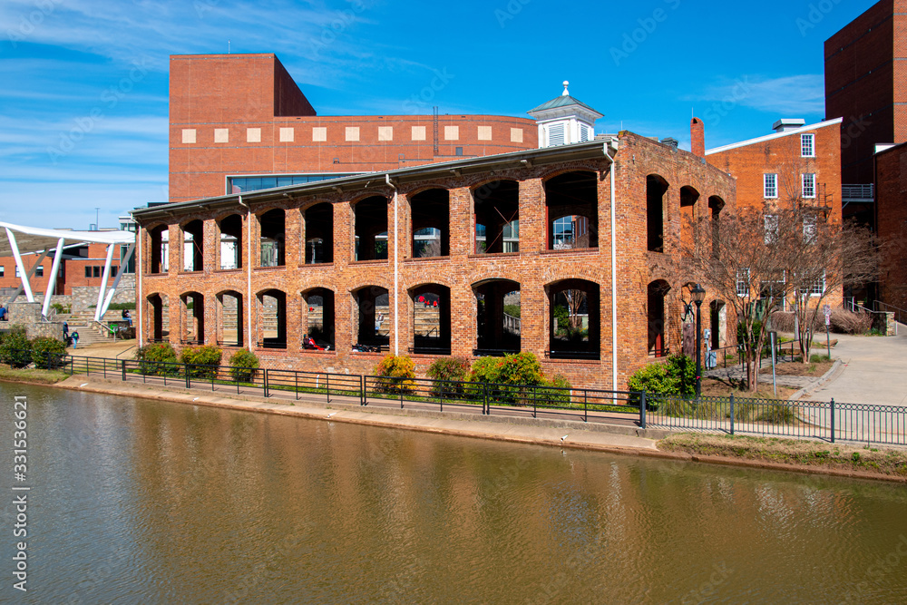 The Wyche Pavilion, located in Greenville, South Carolina, is a old brick factory along the banks of the Reedy River