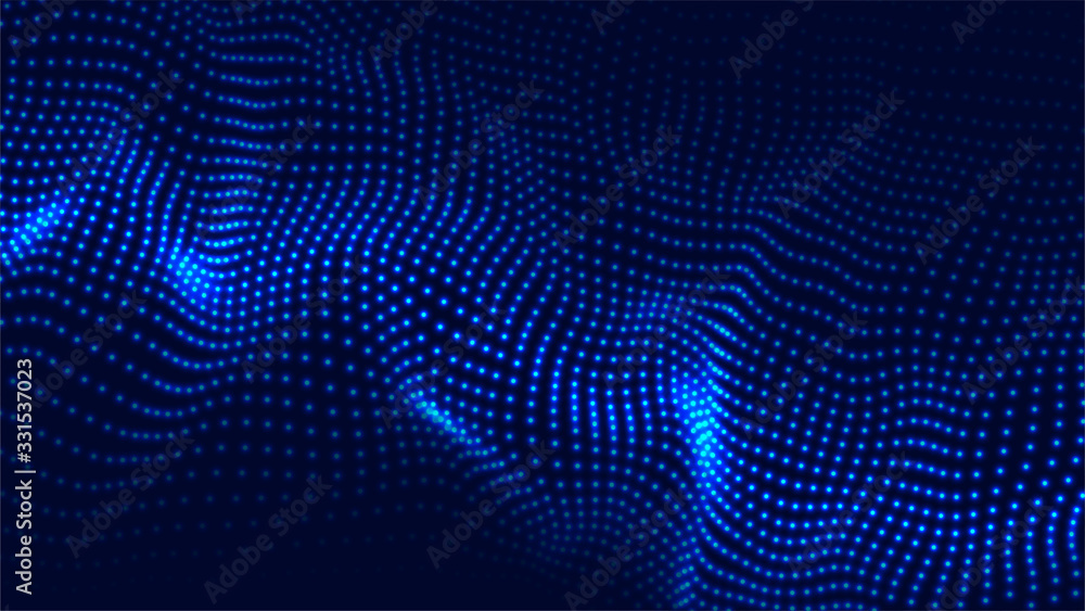 Vector abstract blue futuristic background. Big data visualization. Digital dynamic wave of particles.