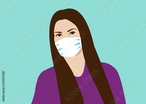 Novel coronavirus 2019-nCoNovel coronavirus 2019-nCoV. Brunete woman wearing white medical face mask. Concept of coronavirus quarantine protection. 
