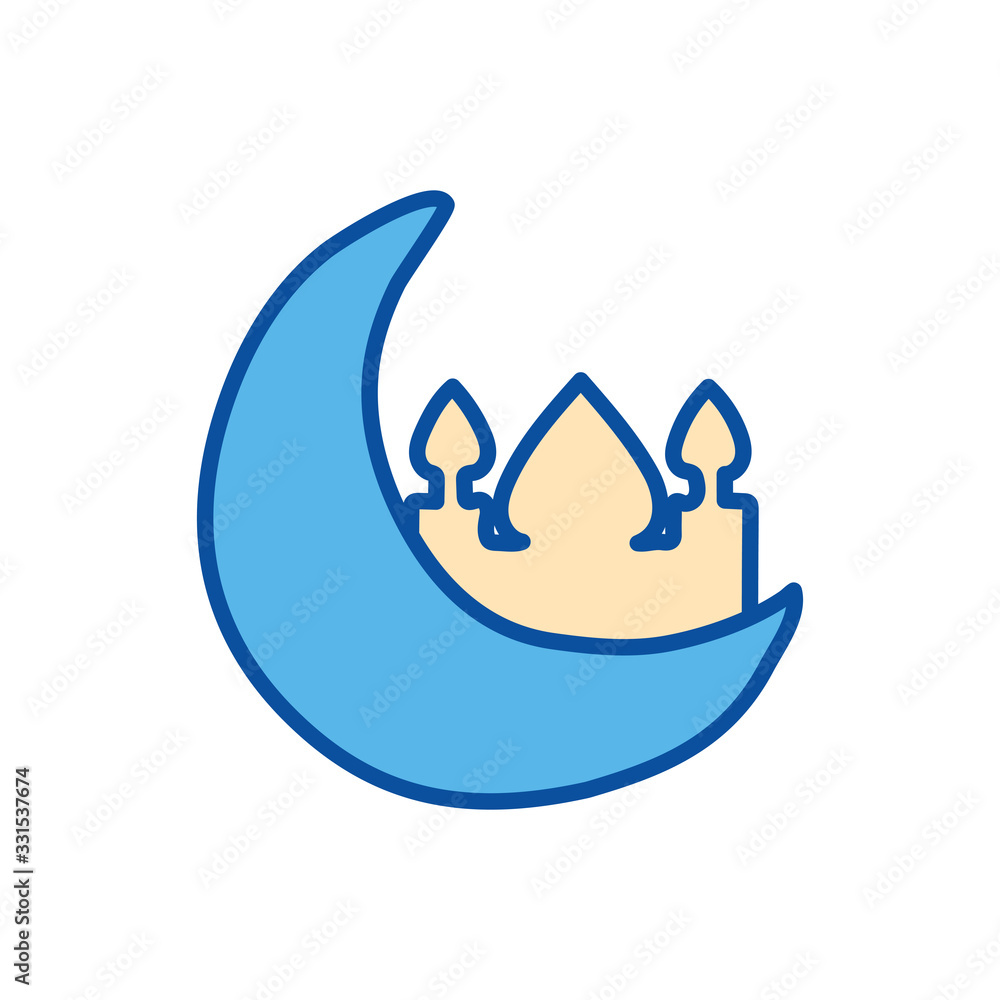 Ramadan moon and mosque line and fill style icon vector design Ramadan moon and mosque line and fill style icon vector design
