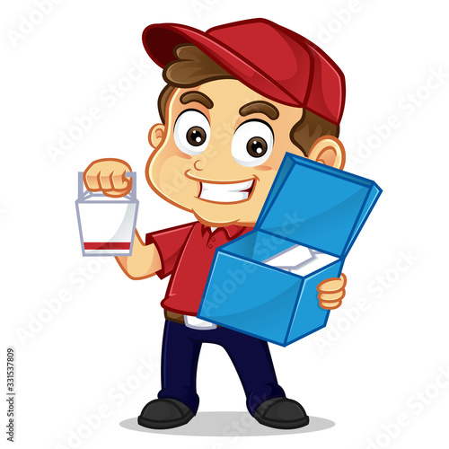 Food delivery man delivering food and smiling