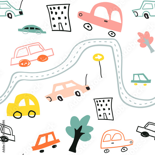 Kids transport collection Car, taxi, road