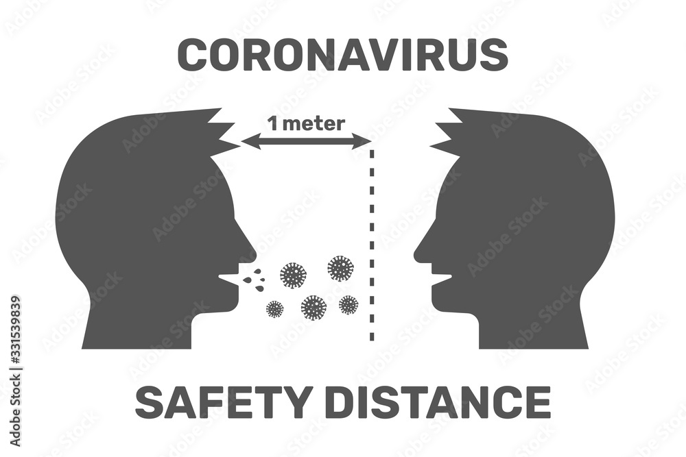 Prevention tips of coronavirus 2019 nCoV. More one meter distance between people, Concept of flu outbreak, public health risk, MERS- CoV, SARS-CoV. Vector illustration. EPS 10.