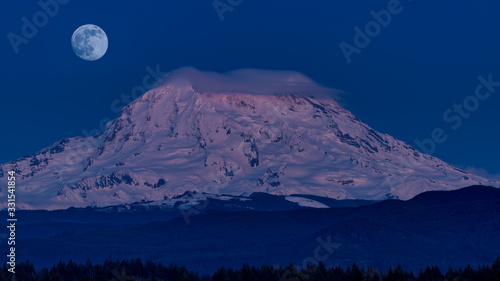 Moon Over Mount Rainier, Washington State, USA