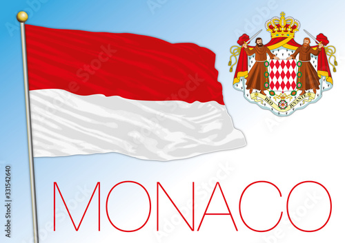 Monaco Principality official national flag and coat of arms, Europe, vector illustration