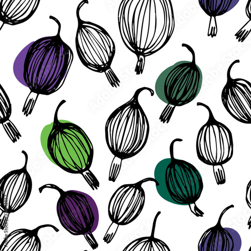 Black and white gooseberry hand drawn pattern.
